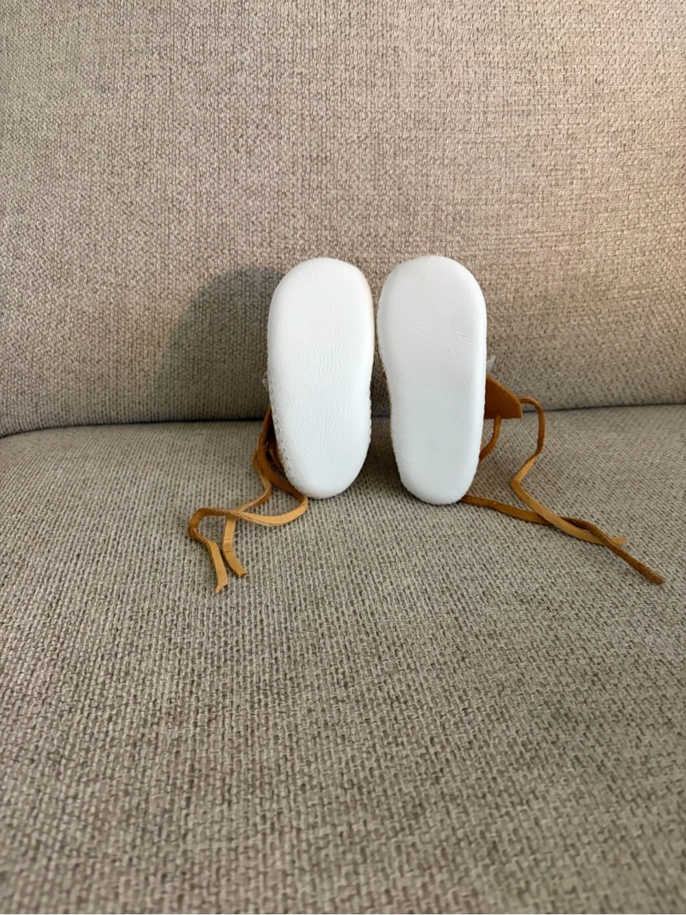 Minnetonka Tan Leather Baby Moccasin Boots with White Sole